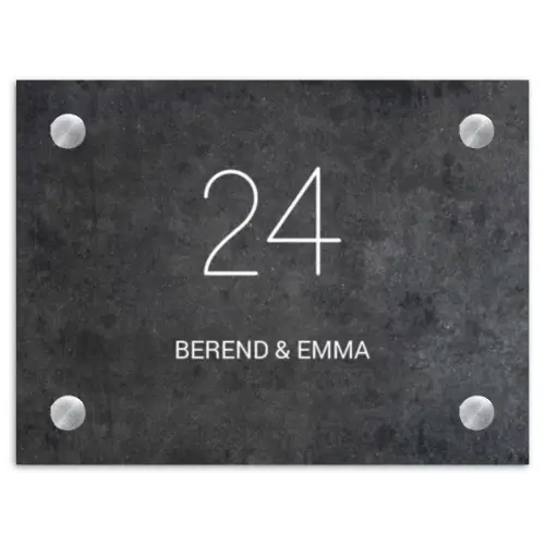 Donker steen - Klassiek Naambord Rechthoek middel -3d