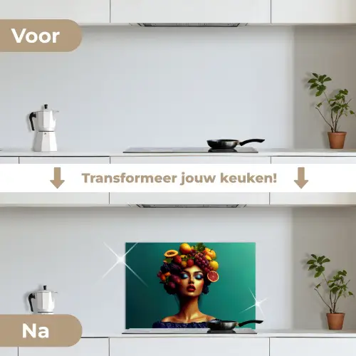 Vrouw - Hoodtooi - Tropisch - Fruit - Druiven keuken achterwand spatscherm klein -voor_na_NL