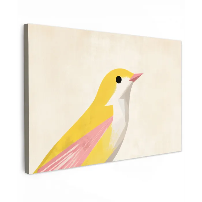 Vogel - Minimalistisch - Geel Tuinposter op houten frame 2 cm dik klein -3d
