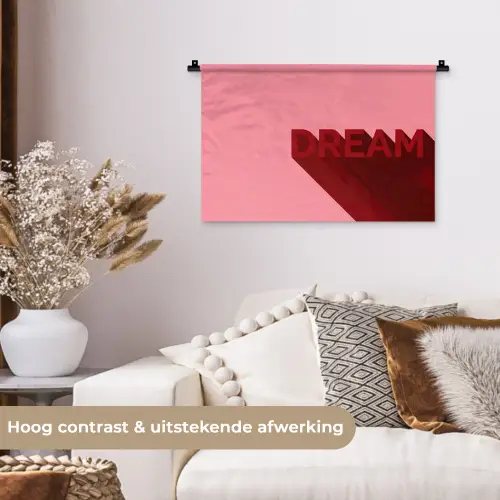 Dream - 3D - Rood - Roze Wandkleed katoen klein -sfeer1