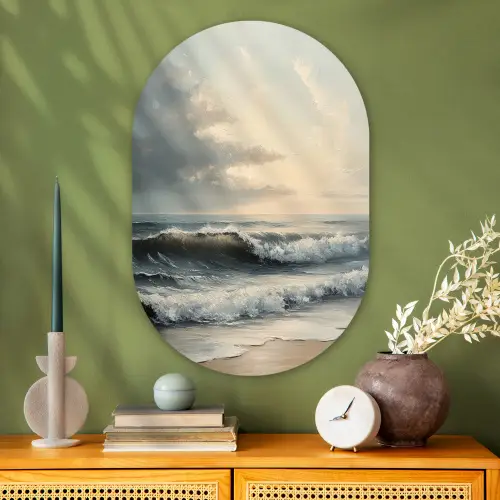 Strand - Zee - Zonsondergang Wandcirkel Ovaal Glas middel -sfeer2