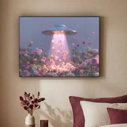 Ufo - Rozen - Pastelkleuren Textielframe zwart klein -sfeer1