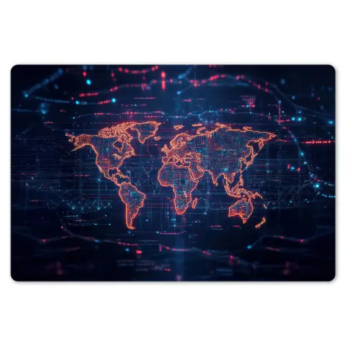 Wereldkaart - Futuristisch - Oranje Placemat vinyl groot -zzsfeer1_Kitchenyeah-website