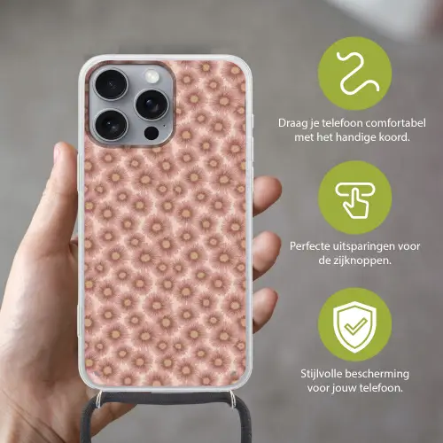 Gerbera - Bloemen - Roze Hoesje iPhone 16 Pro Max met koord klein 804 -sfeer2_NL