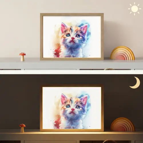 Kat - Portret - Kleuren - Verf - Wit Light Box met batterij (Wandlamp kind) middel -sfeer3_kind