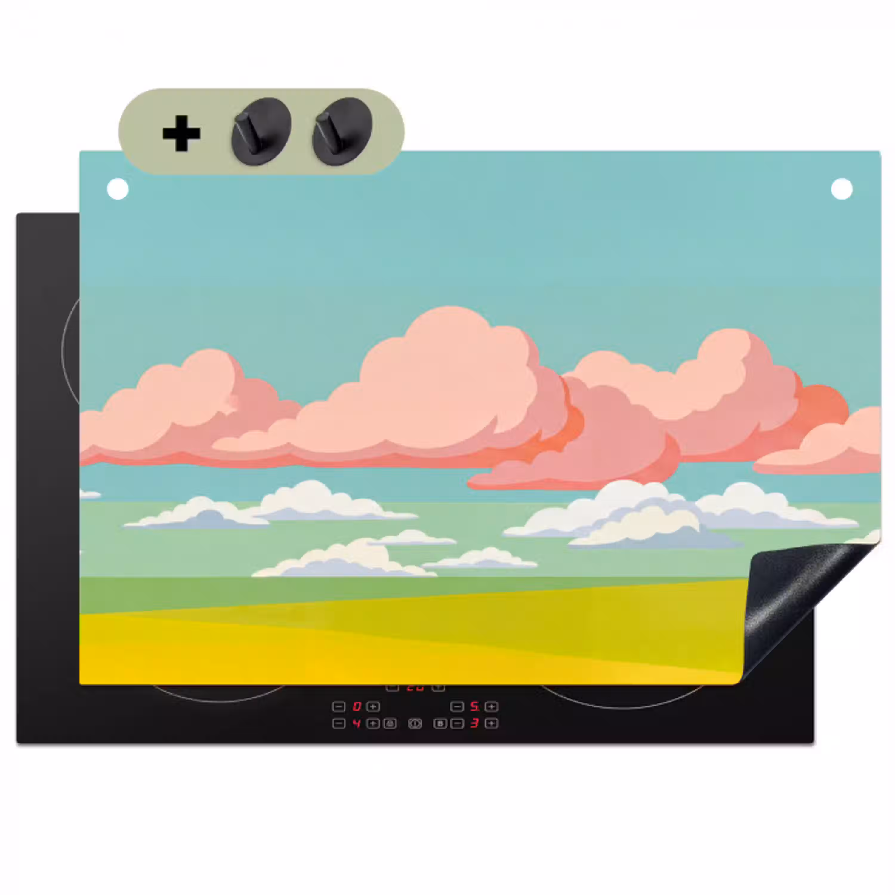 Wolken - Roze - Natuur - Modern - Pastel Inductie beschemer met haakjes klein -3d