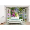Hortensia - Doorkijk - Bloemen - Zomer - Paars - Pad fotobehang vinyl groot -bed