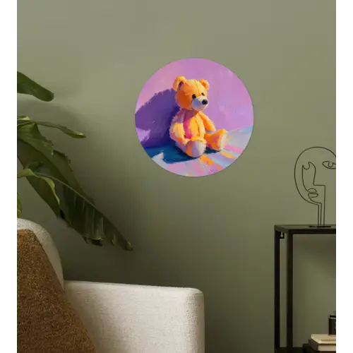 Teddybeer - Schaduw - Penseelstreken - Paars Wandcirkel behangsticker klein -sfeer2