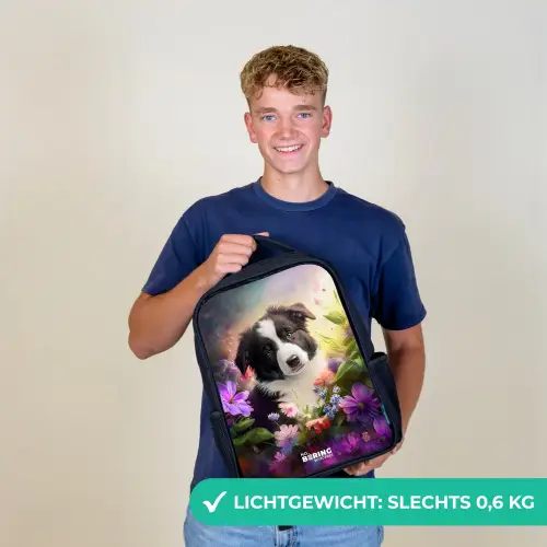 Hond met blauwe ogen in een veld Rugzak - Zwart middel -sfeer7_NL