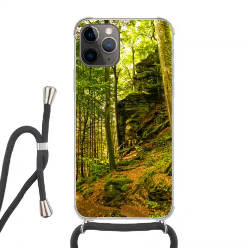 Bomen - Steen - Bos - Natuur Hoesje iPhone 12 Pro met koord klein -3d