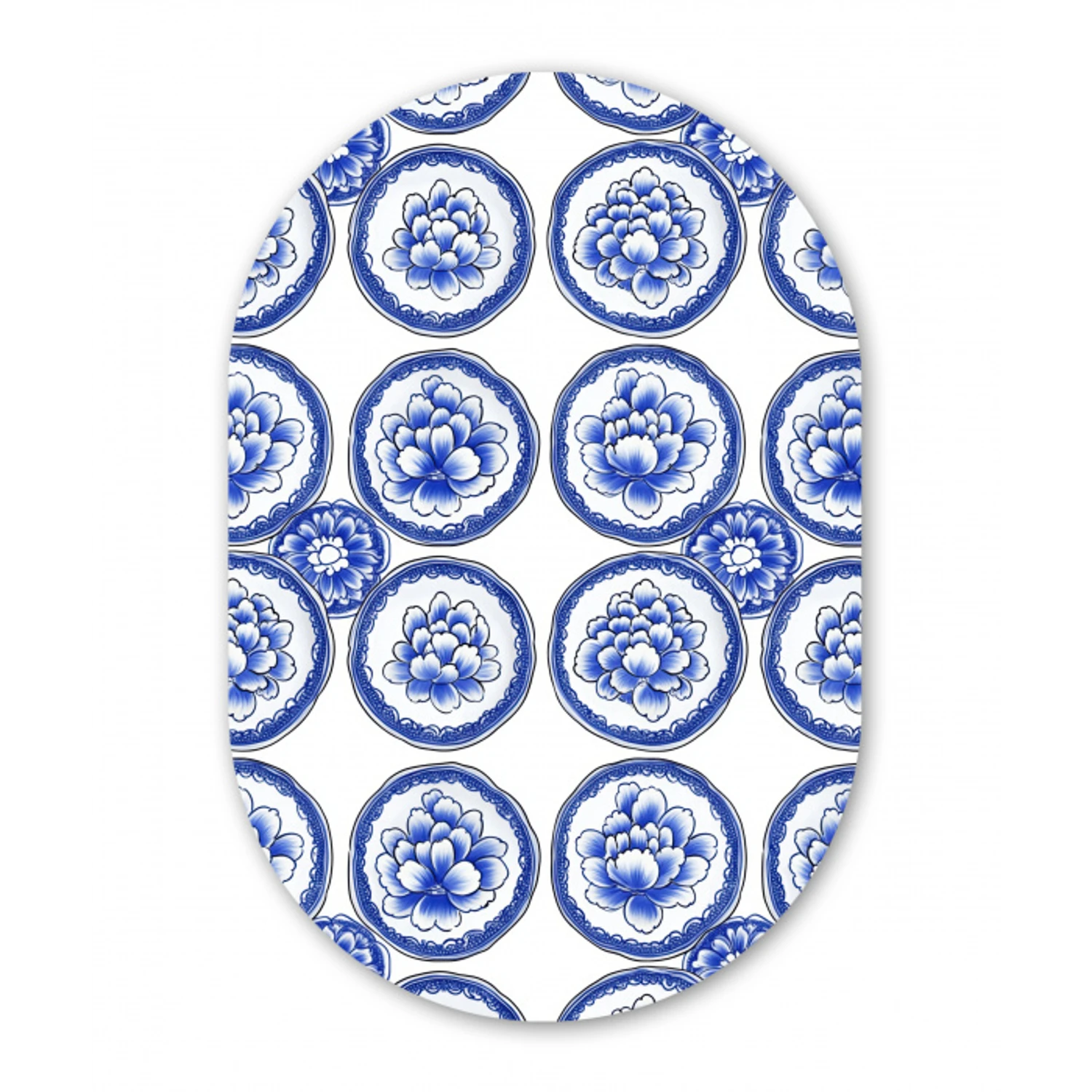 Cirkels - Bloemen - Blauw Wandcirkel Ovaal Aluminium middel 839 -3d
