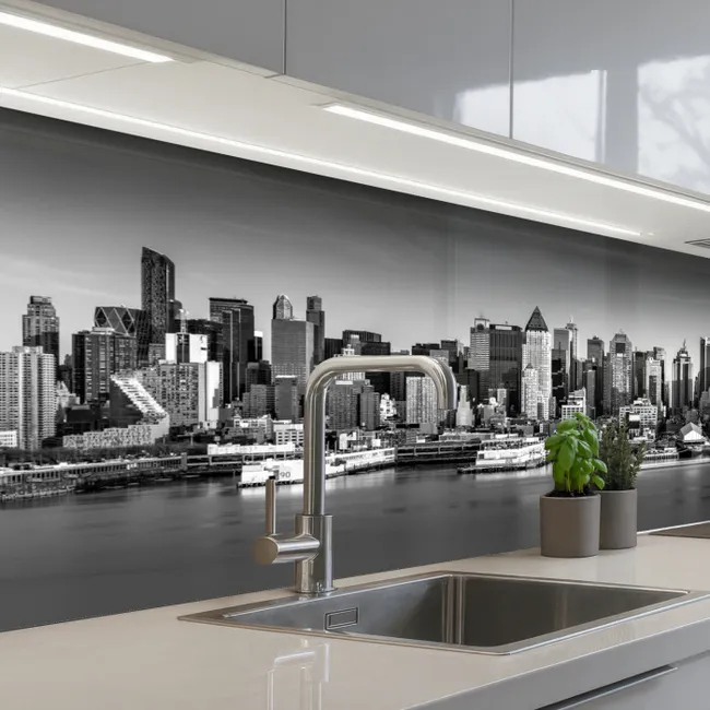 Skyline - Stad - Wolkenkrabbers - Zwart - Wit keuken achterwand 2 middel -3d_schuin