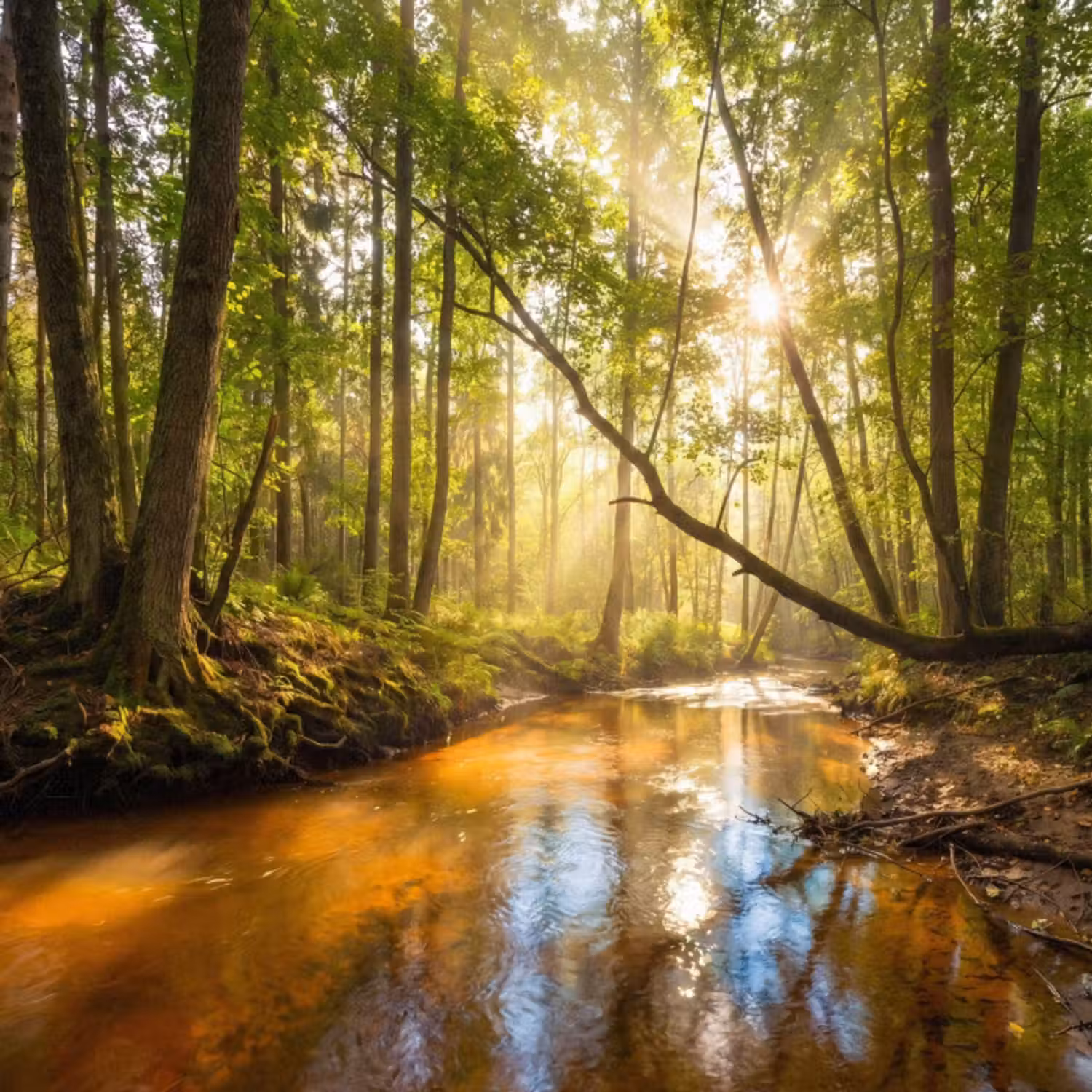 Behang - Bos - Beek - Zonlicht - Natuur - Groen