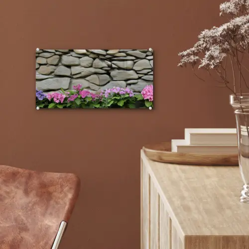 Hortensia’s - Stenen - Muur - Bloemen plexiglas 5mm klein -sfeer5