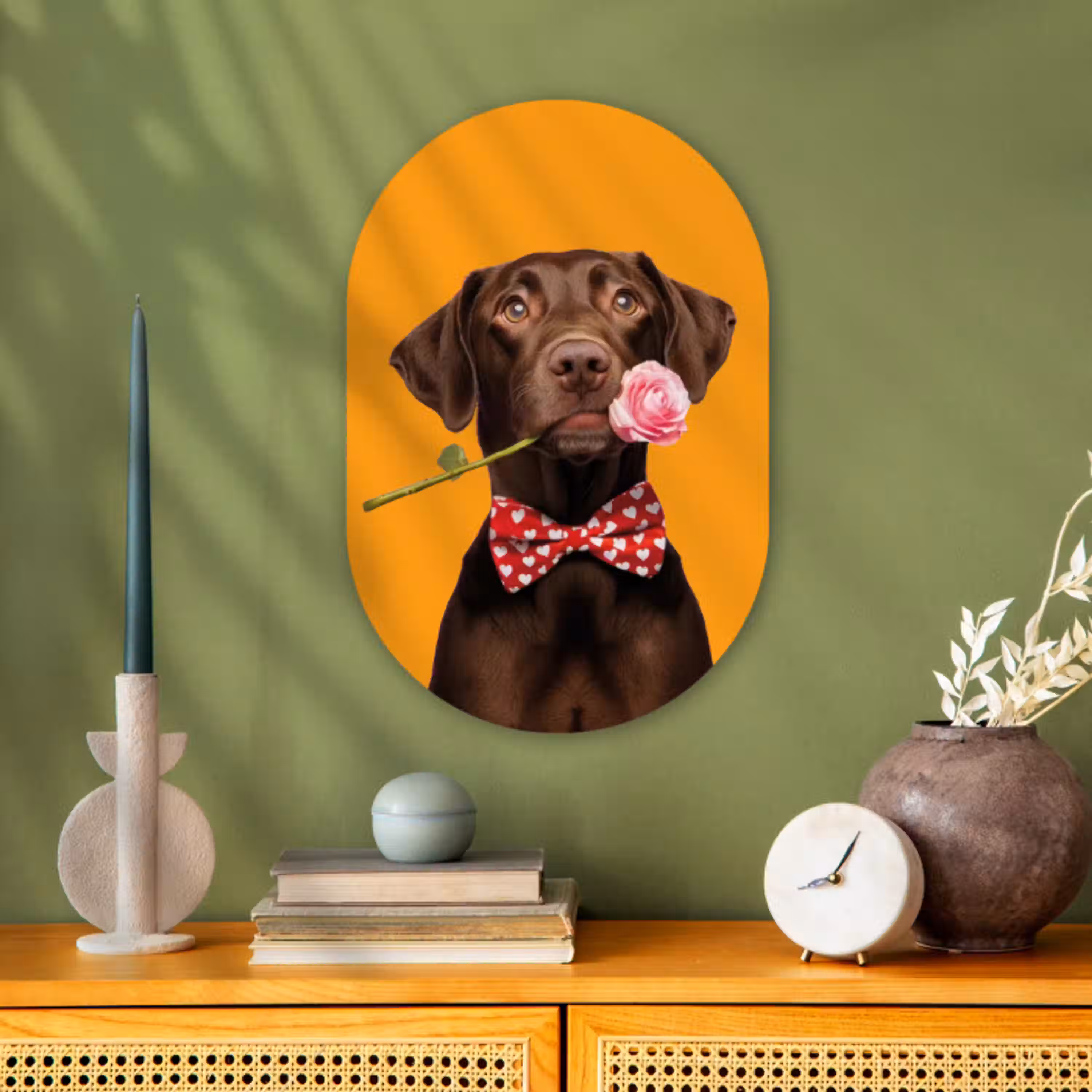 Hond - Oranje - Roos - Valentijn Wandcirkel Ovaal Forex klein -sfeer2