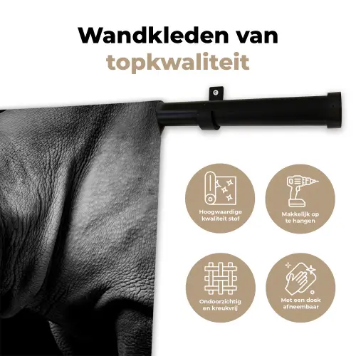 Dieren - Neushoorn - Zwart - Wit - Portret Wandkleed katoen klein -sfeer2
