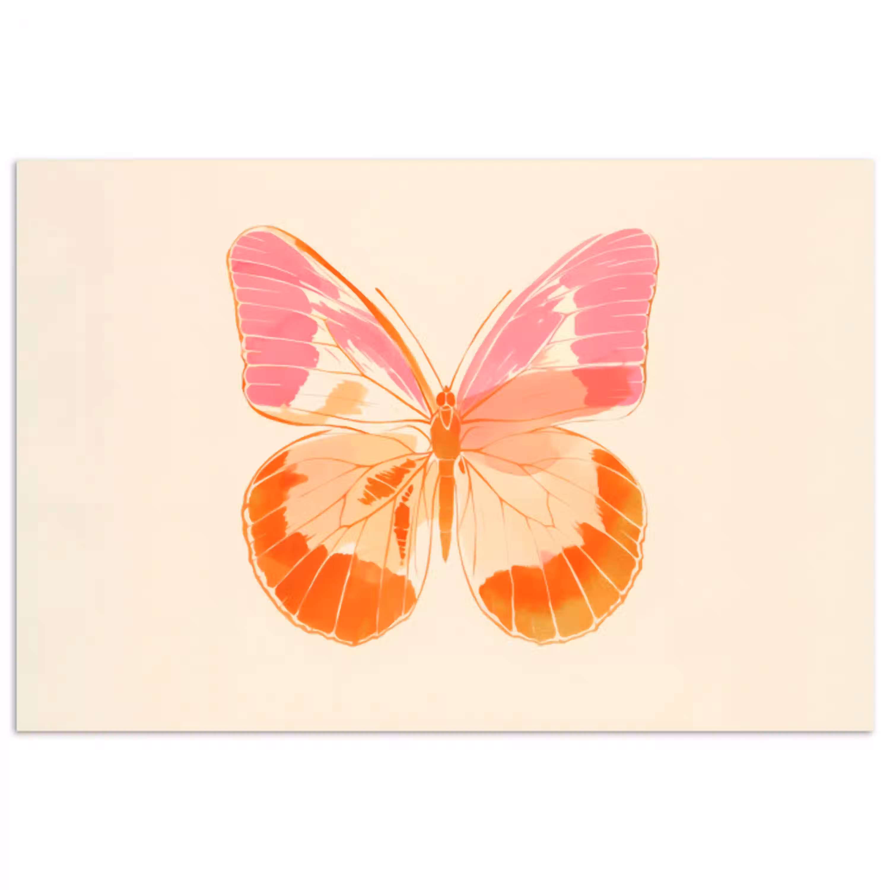 Oranje - Vlinder - Minimalistisch poster papier klein -3d