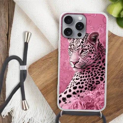 Panter - Luxe - Roze Hoesje iPhone 16 Pro Max met koord klein -sfeer4