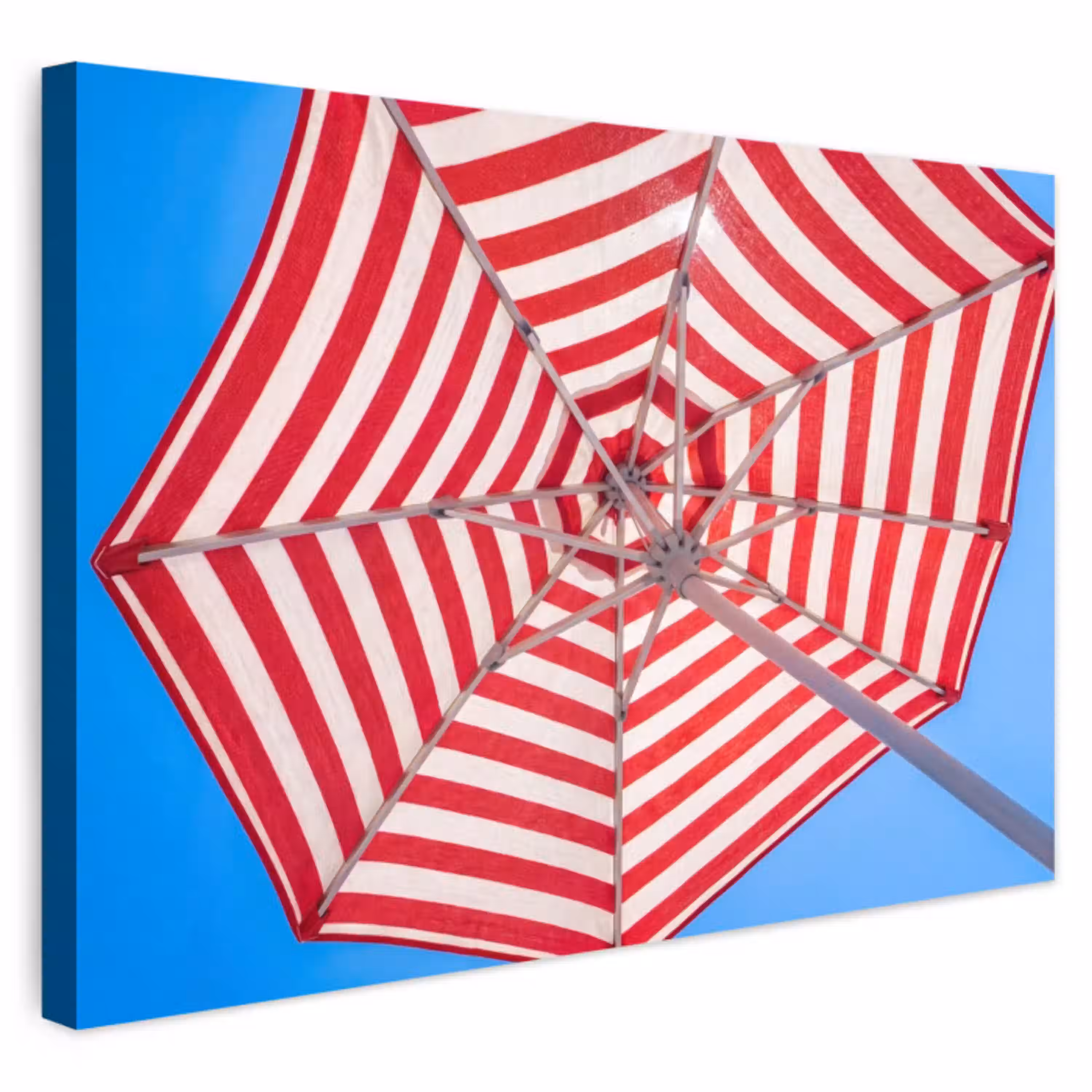 Parasol - Strepen - Zomer - Rood - Blauw Tuinposter op houten frame 2 cm dik klein -3d