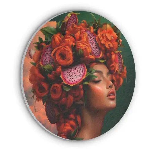 Vrouw - Drankenfruit - Rozen Akoestische PET Vilt - Rond klein -3d