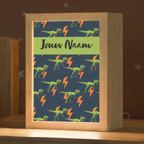 Bliksemschichten - Oranje - Dino - Patroon Light Box met kabel (Kinderlampje) klein -zzz_3d_website