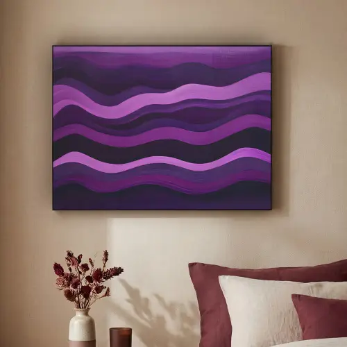 Lijnen - Golven - Paars - Abstract Textielframe zwart klein -sfeer1