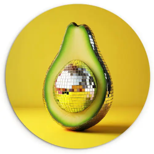 Avocado - Discobal - Geel - Glitter Wandcirkel kunststof plaat 5mm dik klein -3d
