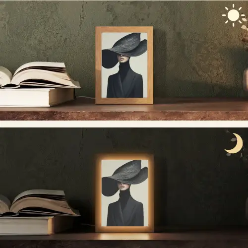 Zwart - Vrouw - Hoed Light Box met kabel (Tafellamp) klein -sfeer3