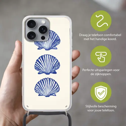 Schelpen - Blauw - Patroon Hoesje iPhone 16 Pro Max met koord klein -sfeer2_NL