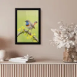 Vogel - Tak - Natuur - Kleurrijk fotolijst zwart zonder passe partout klein -sfeer5