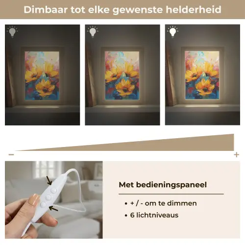 Bloemen - Zonnebloemen - Kunst - Geel Light Box met kabel (Tafellamp) klein -USP_dimbaarNL