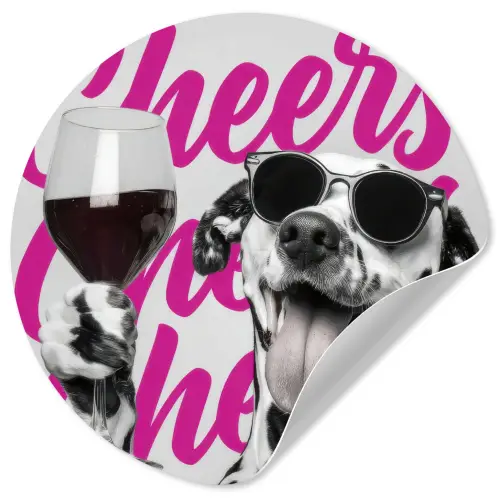 Cheers - Hond - Roze - Wijn Wandcirkel behangsticker klein -3d