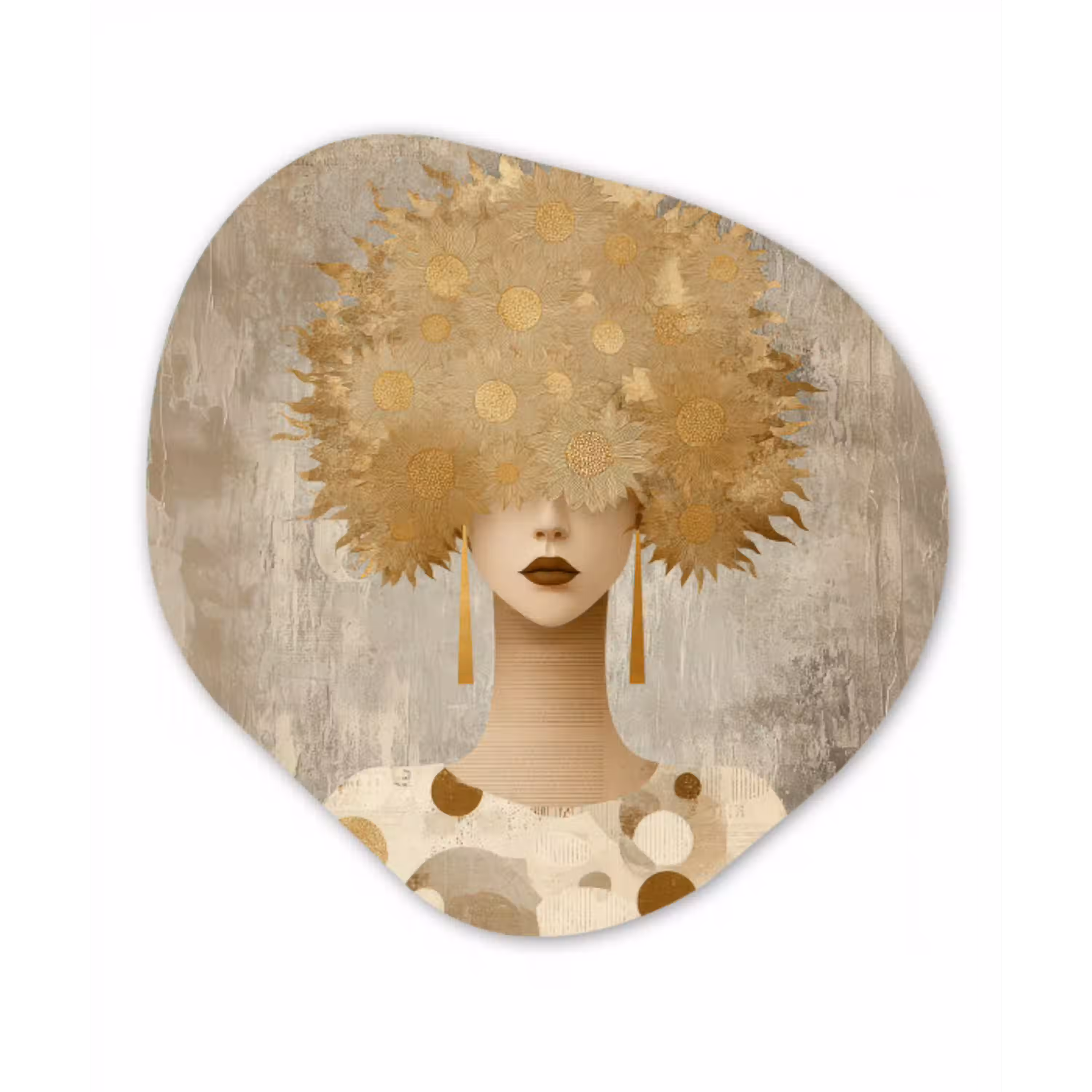 Goud - Portret - Vrouw Wandcirkel Organisch Forex 3mm klein -3d