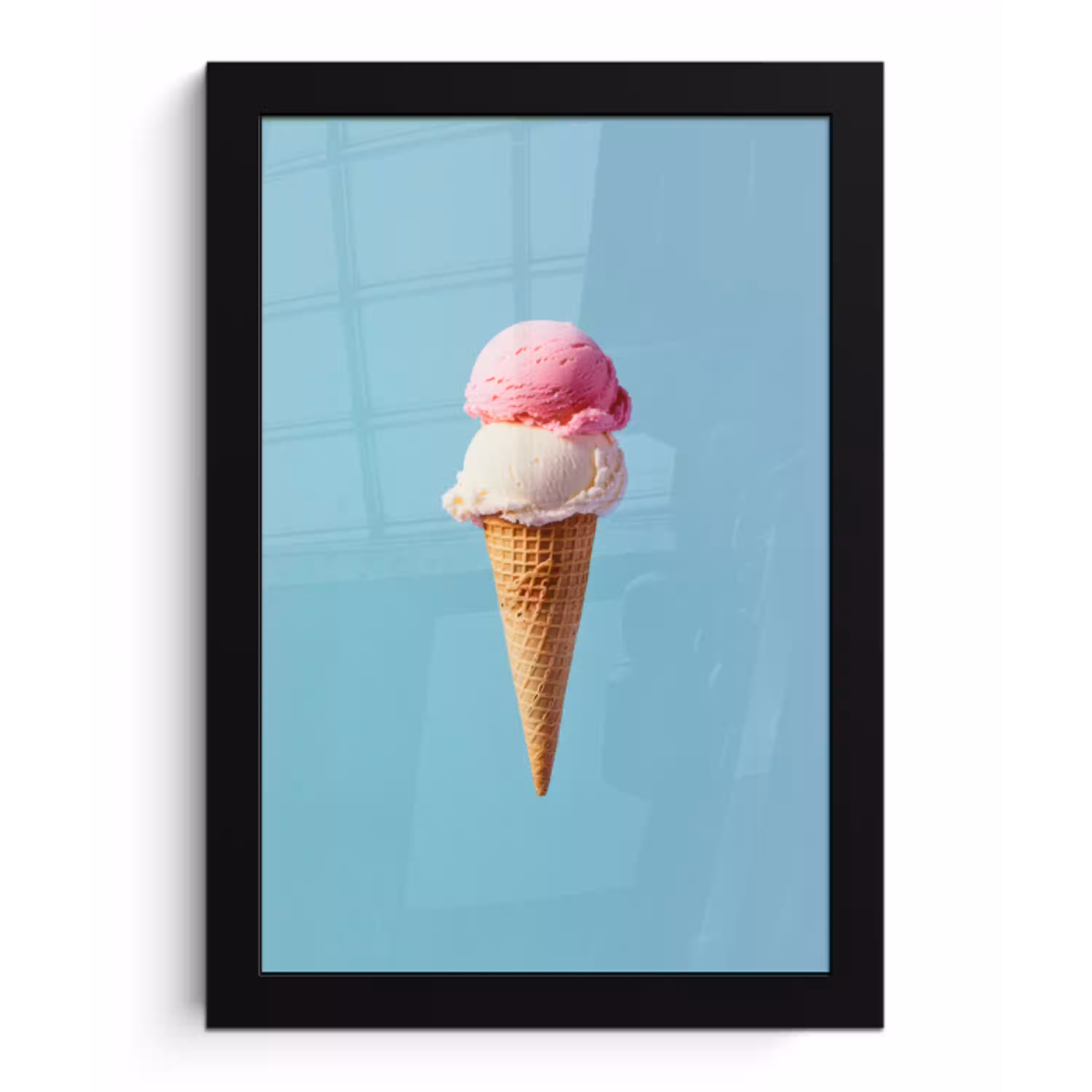 Bolletjes - Schepijs - Hoorntje - Blauw fotolijst zwart zonder passe partout klein -3d
