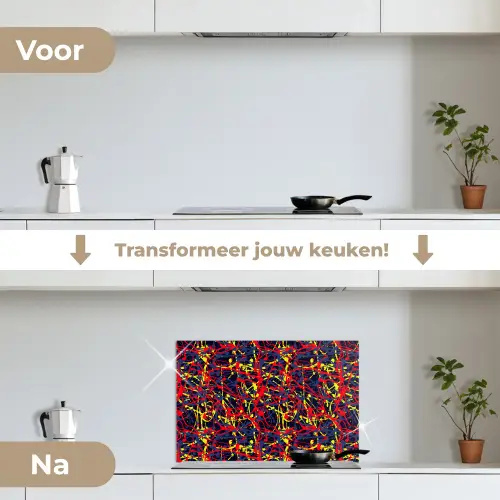 Waterverf - Rood - Geel keuken achterwand spatscherm klein 900 -voor_na_NL