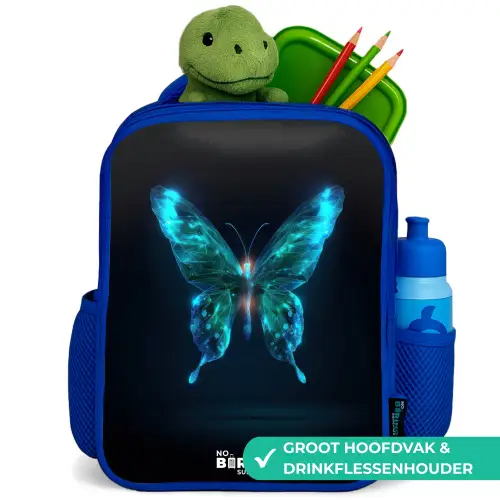Magische digitale vlinder Kinderrugzak - Blauw middel -inhoud_NL