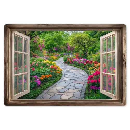 Doorkijk - Bloemen - Tuinpad - Natuur - Raam Placemat vinyl groot -zzsfeer1_Kitchenyeah-website