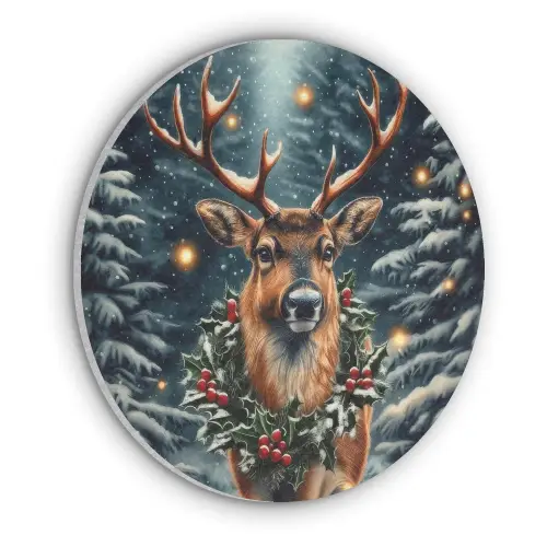 Kerst - Magie - Bos - Kleurrijk Akoestische PET Vilt - Rond klein -3d