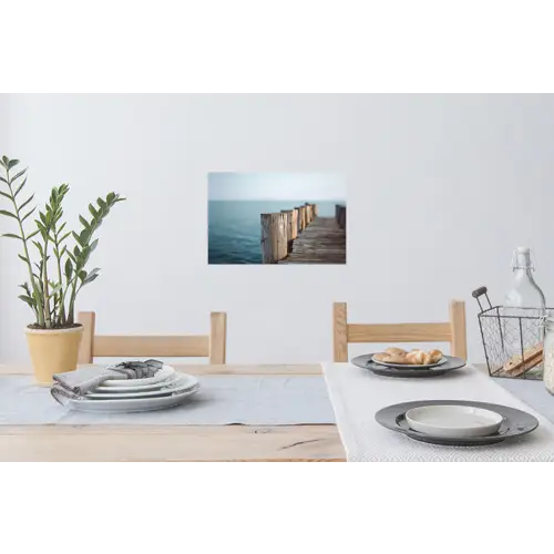 Houten steiger - Helderblauwe lucht Muursticker klein -eettafel