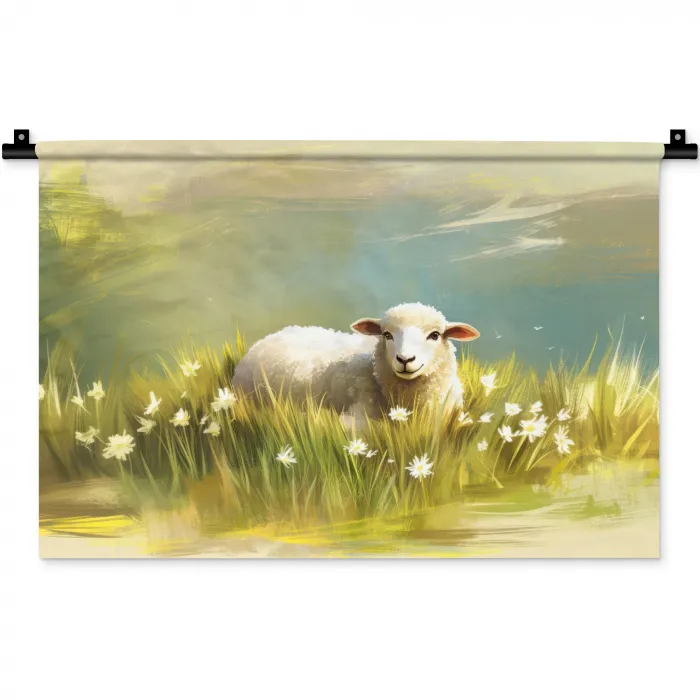 Schaap - Weide - Groen Wandkleed katoen klein -zz3d