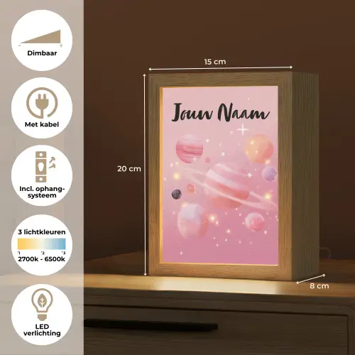 Planeten - Roze - Sterren Light Box met kabel (Kinderlampje) klein -USP_NL