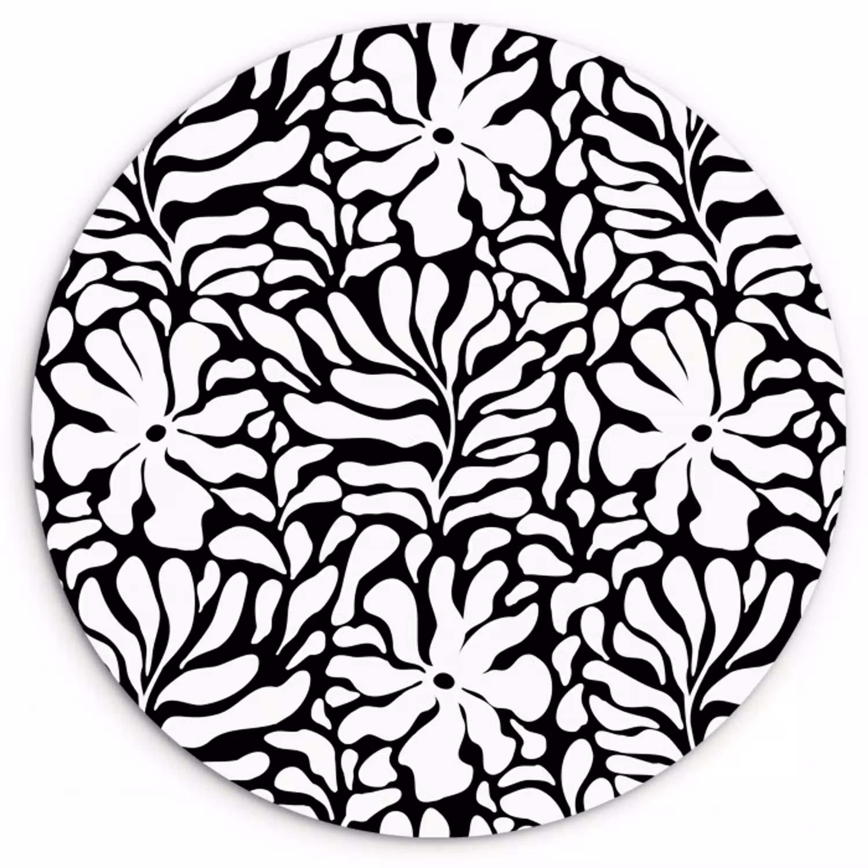 Bloemen - Patroon - Zwart - Wit Wandcirkel plexiglas klein 852 -3d