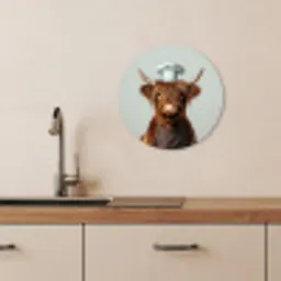 Schotse Hooglander - Bruin - Hoorns - Kokskleding KitchenYeah - Keuken - Wandcirkel Forex klein -sfeer3