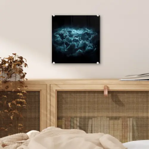 Wereldkaart - Bliksem - Blauw plexiglas 5mm klein -sfeer4