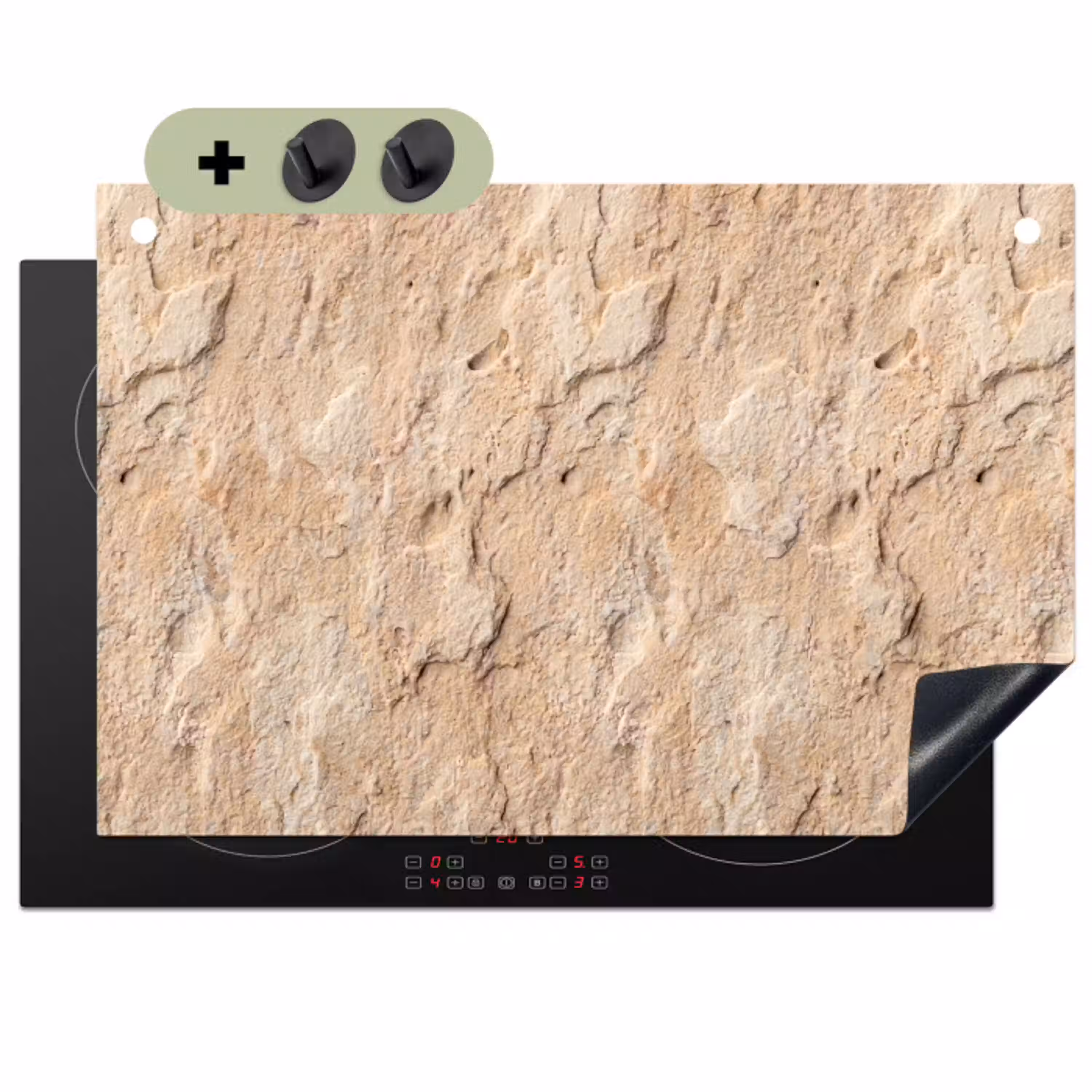 Textuur - Steen - Natuur - Beige Inductie beschemer met haakjes klein -3d