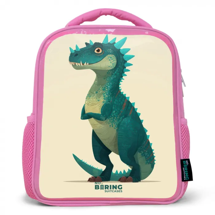 Spiky dino met vriendelijke blik Kinderrugzak - Roze middel -3d