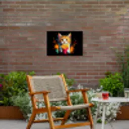 Kat - Eten - Patat - Graffiti - Abstract Tuinposter op houten frame 2 cm dik klein -sfeer3