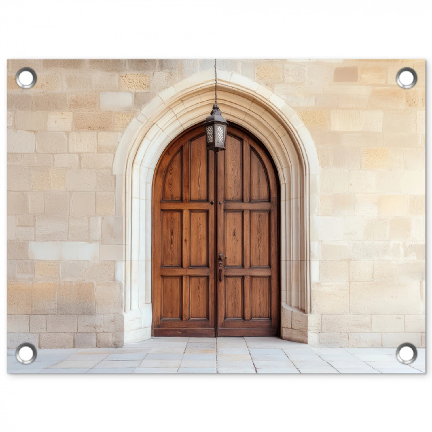 Houten - Deur - Lantaarn tuinposter los doek klein -3d