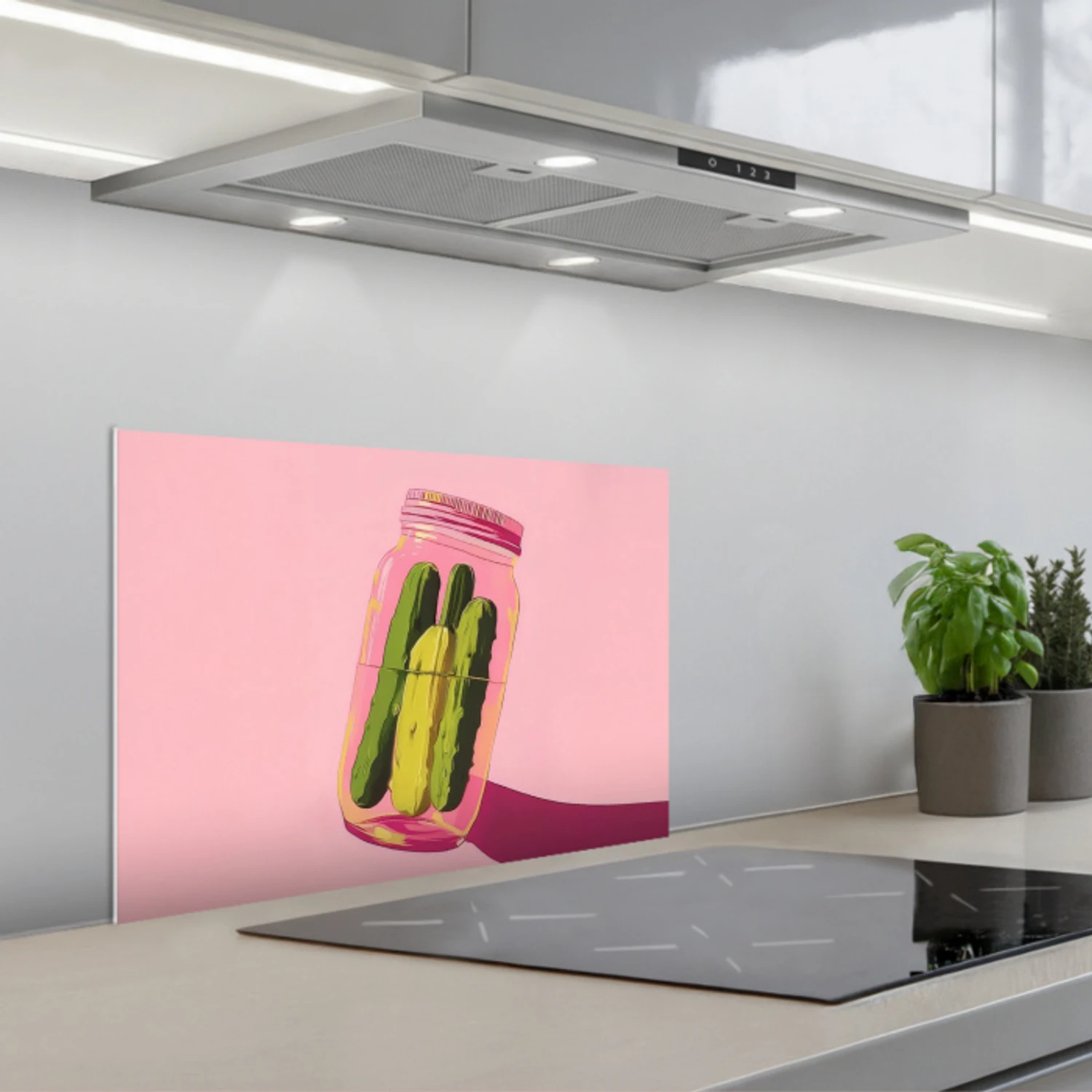 Augurken - Pot - Schaduw - Roze keuken achterwand spatscherm klein -3d_schuin