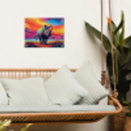 Neushoorn - Zonsondergang - Savanna - Kleurrijk tuinposter los doek klein -sfeer7